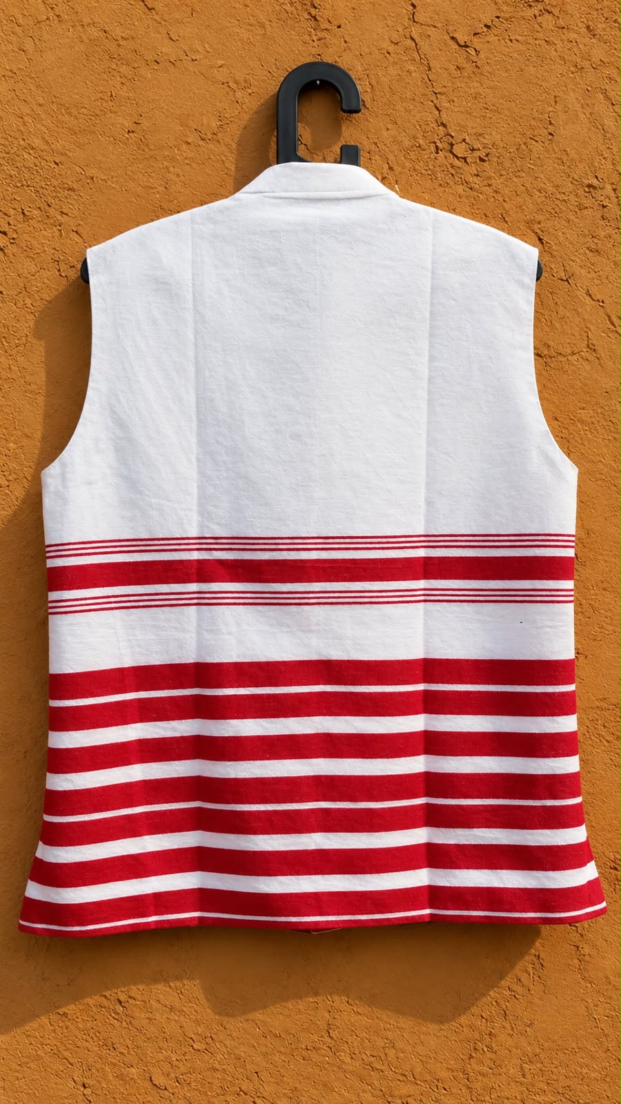 White & Red Handloom Paṭṭa Bandi | Bamboo Embroidery | Jharkhand Handloom Waistcoat